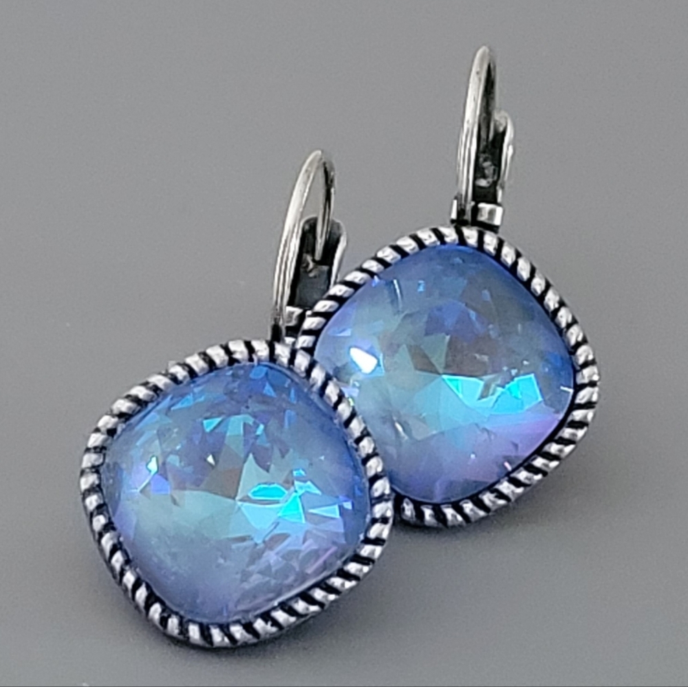 Austrian Crystal Earrings in Antique Silver